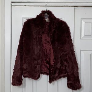 Burgundy faux fur coat